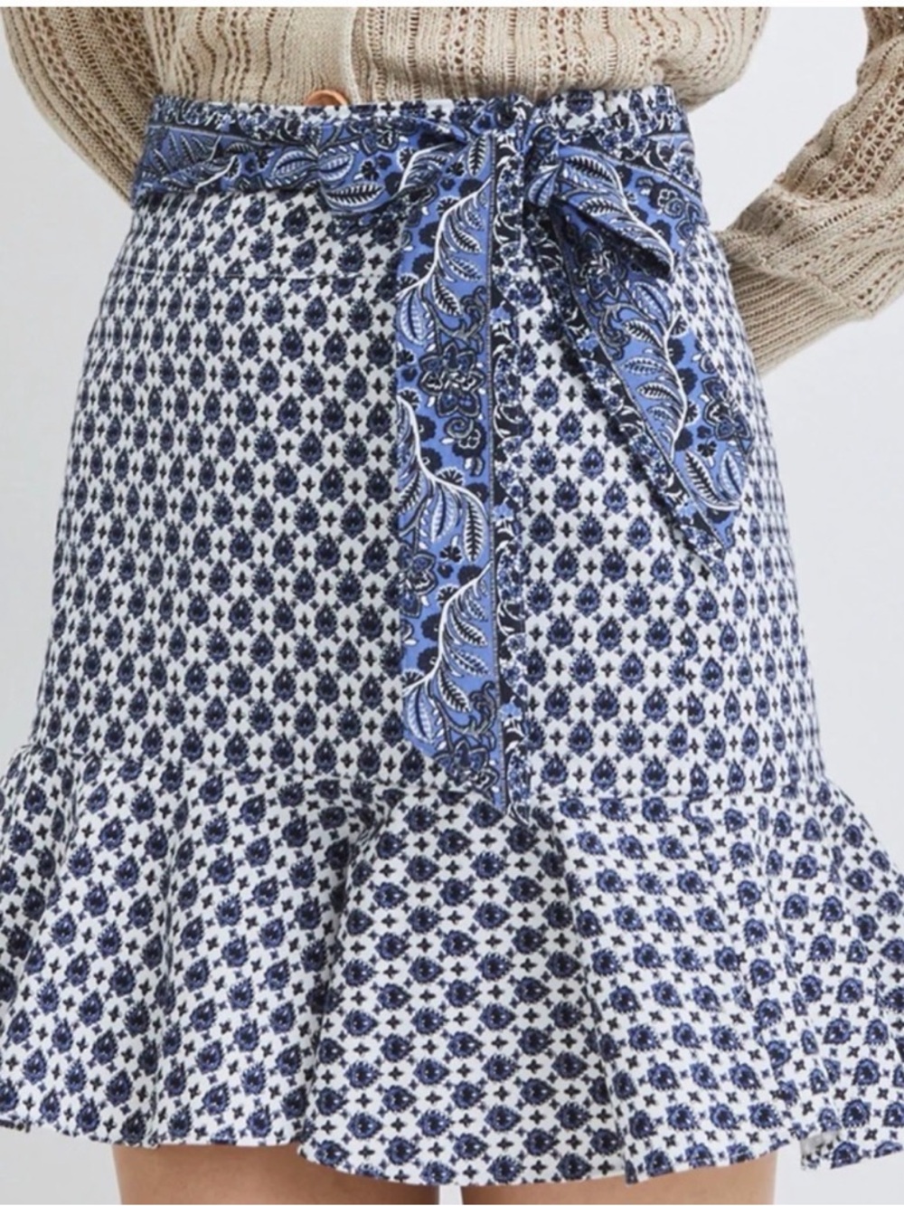 Veronica Beard “Chesney” Blue & White Ruffle Mini Skirt – Size 4 💙✨ NWT - Picture 2 of 6